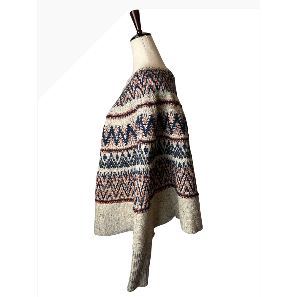 Anthropologie Sleeping On Snow Sweater Poncho Women Medium Beige Fair Isle Wool - Picture 3 of 12